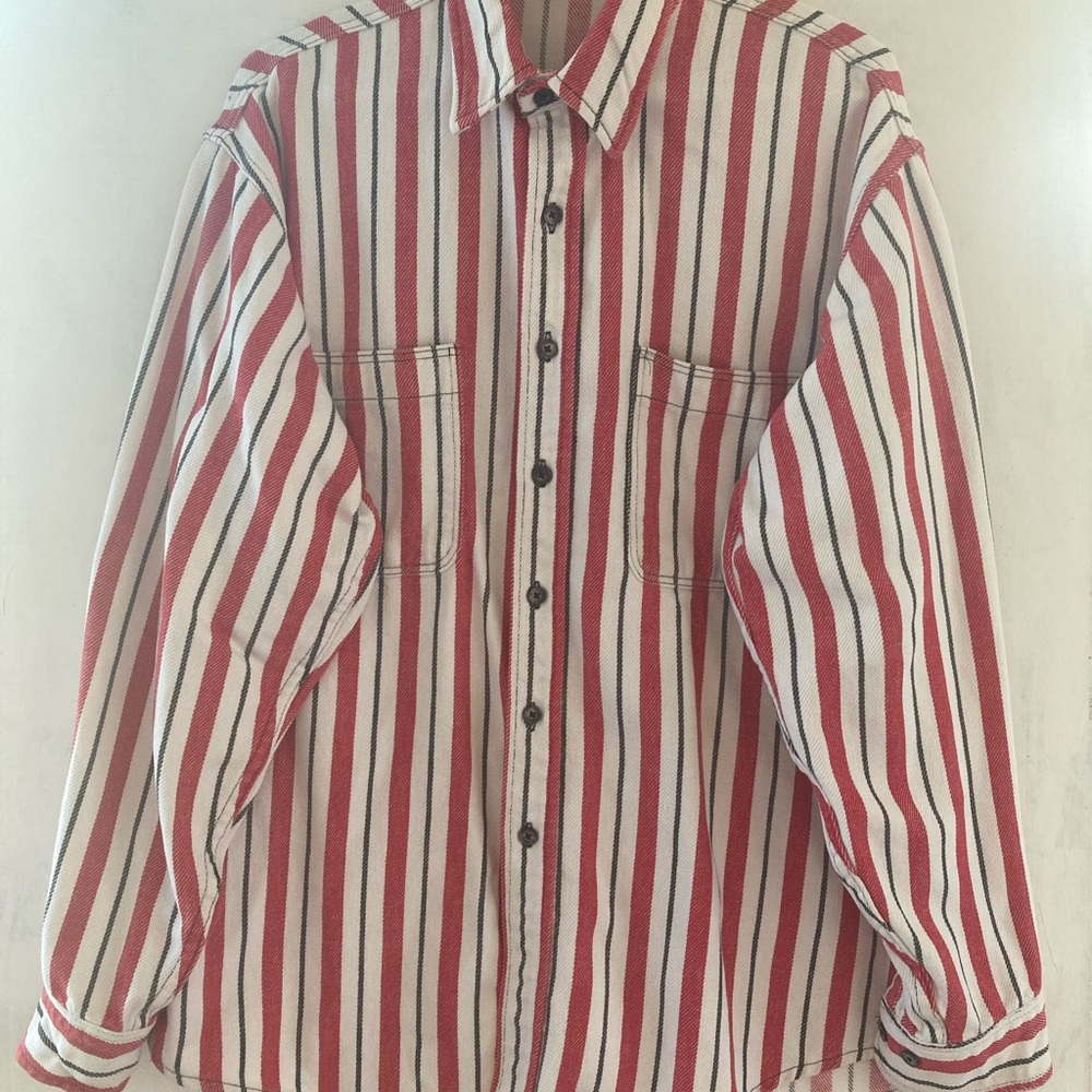 Soft Red and White Striped Flannel Shirt